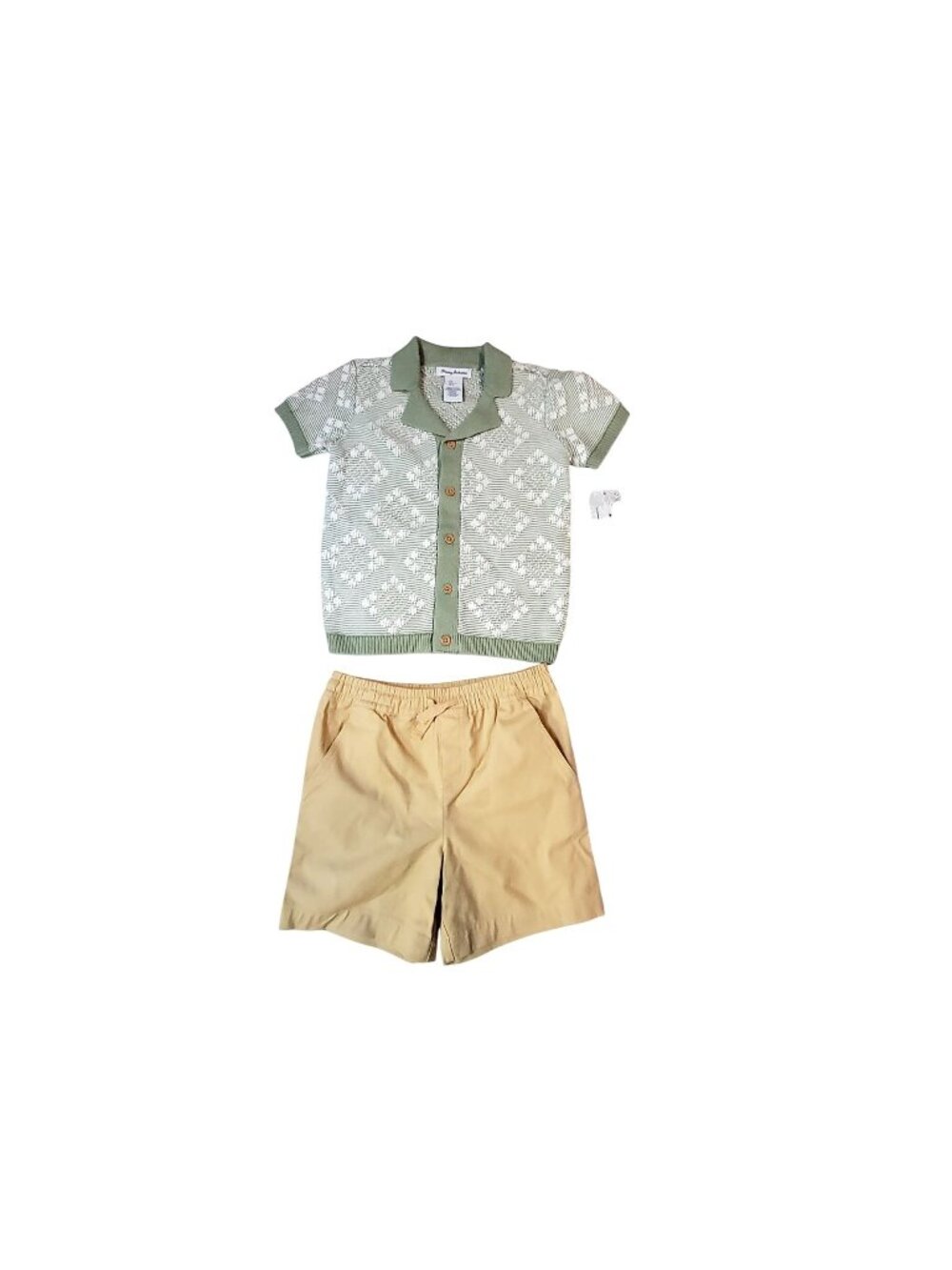 Tommy Bahamas Green & Beige Toddler Outfit - Knit Top & Cotton Shorts Set Size 6